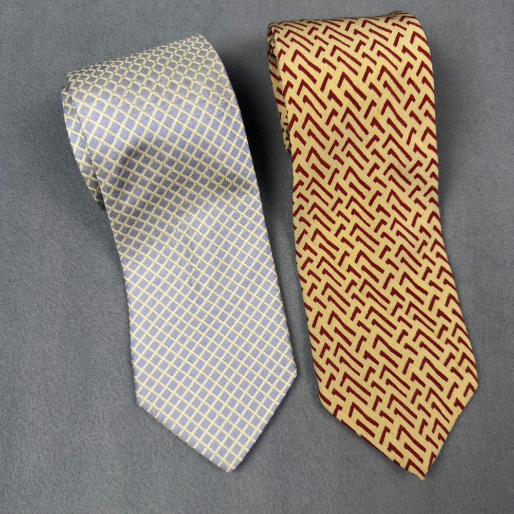 Hugo Boss Silk Geometric Tie Lot of 2 OS Red Yellow Blue
